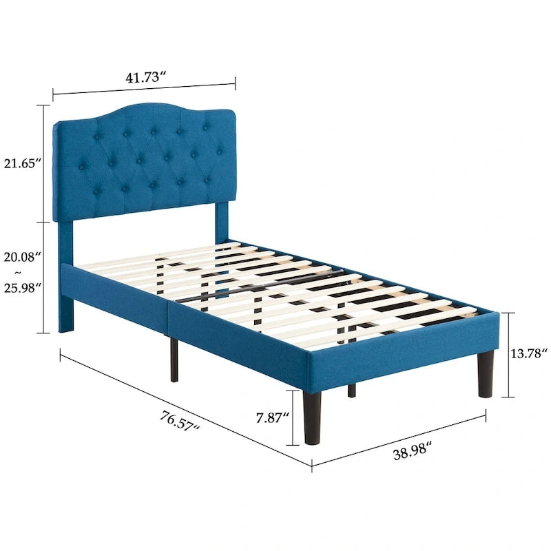 Dark Blue Tufted Upholstered Platform Bed Frame, Adjustable Headboard – Twin / Full / Queen