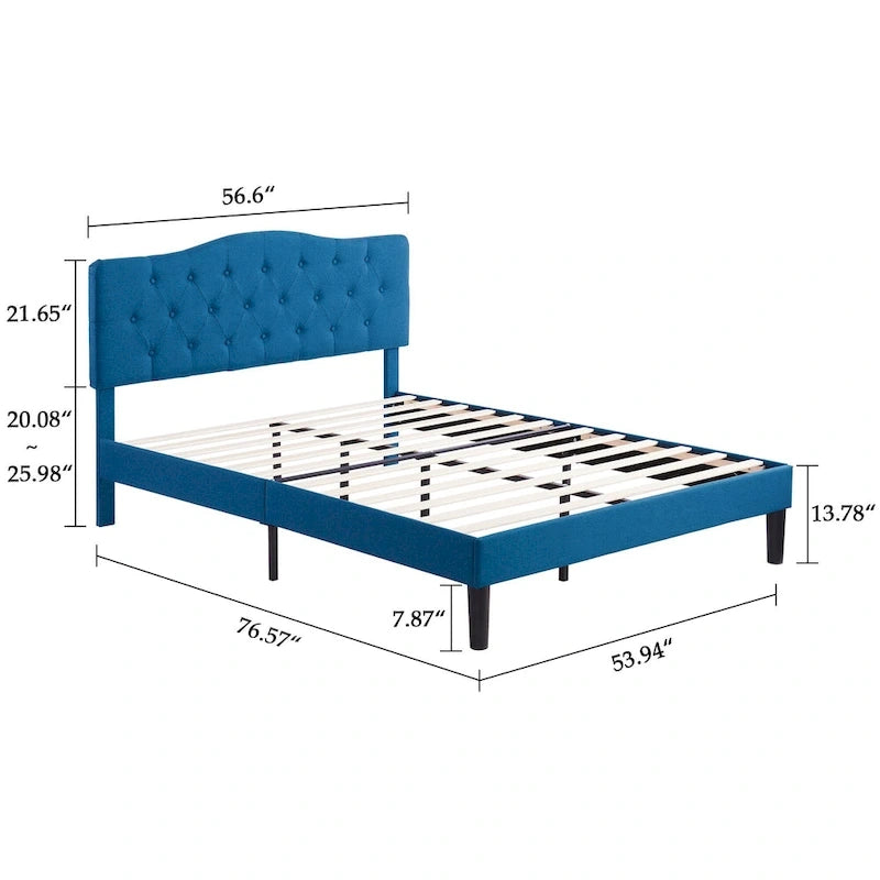 Dark Blue Tufted Upholstered Platform Bed Frame, Adjustable Headboard – Twin / Full / Queen