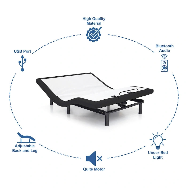 Black Electric Adjustable Bed Frame with USB Ports – Twin XL / Full / Queen / King
