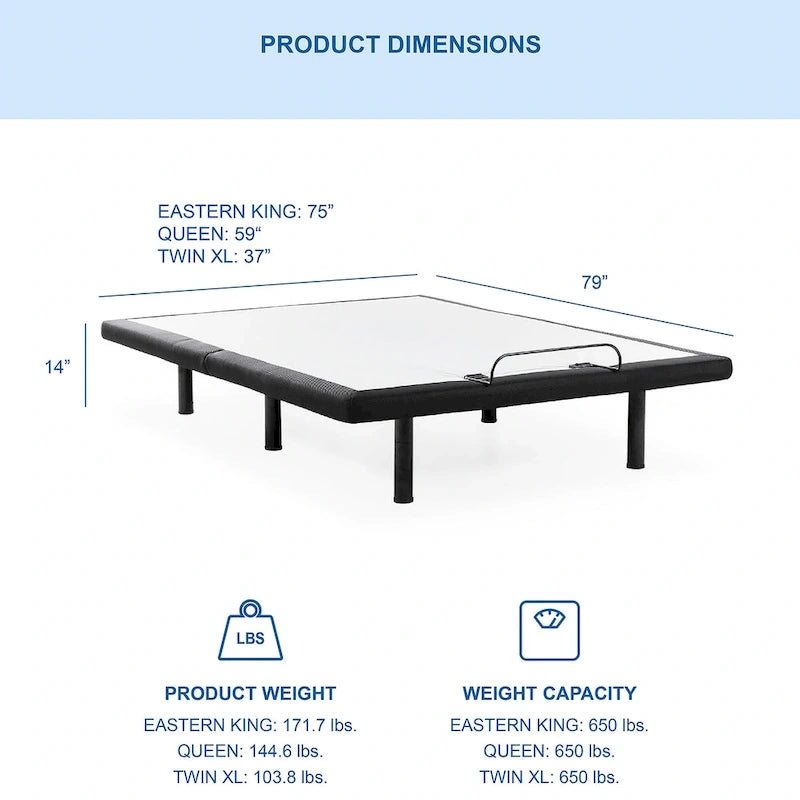 Black Electric Adjustable Bed Frame with USB Ports – Twin XL / Full / Queen / King