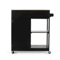 Black/White/Gray & Natural Wood Top Rolling Kitchen Cart with Drawer & Cabinet, for 1