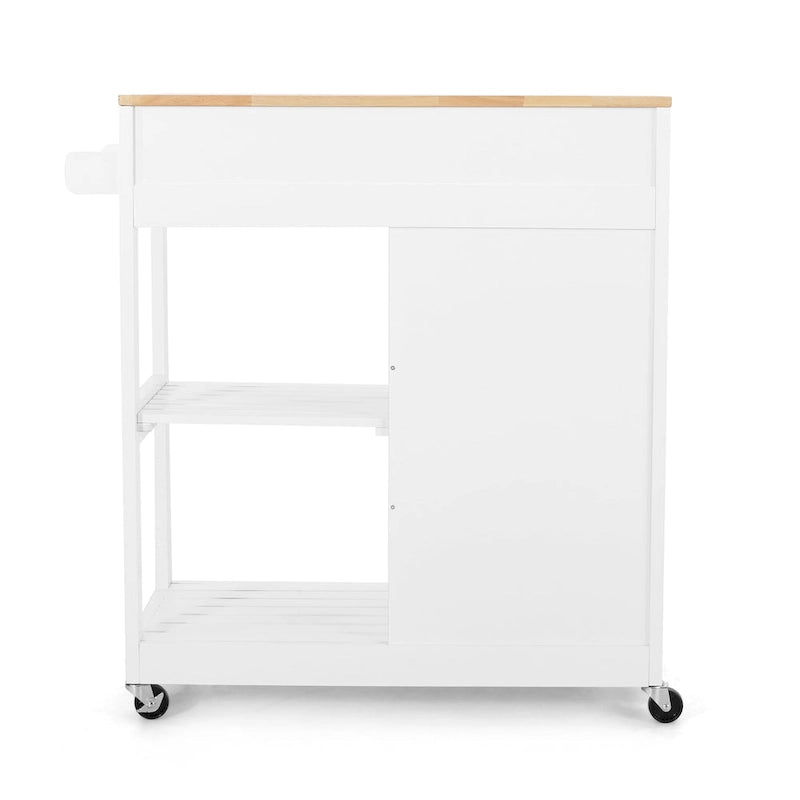Black/White/Gray & Natural Wood Top Rolling Kitchen Cart with Drawer & Cabinet, for 1