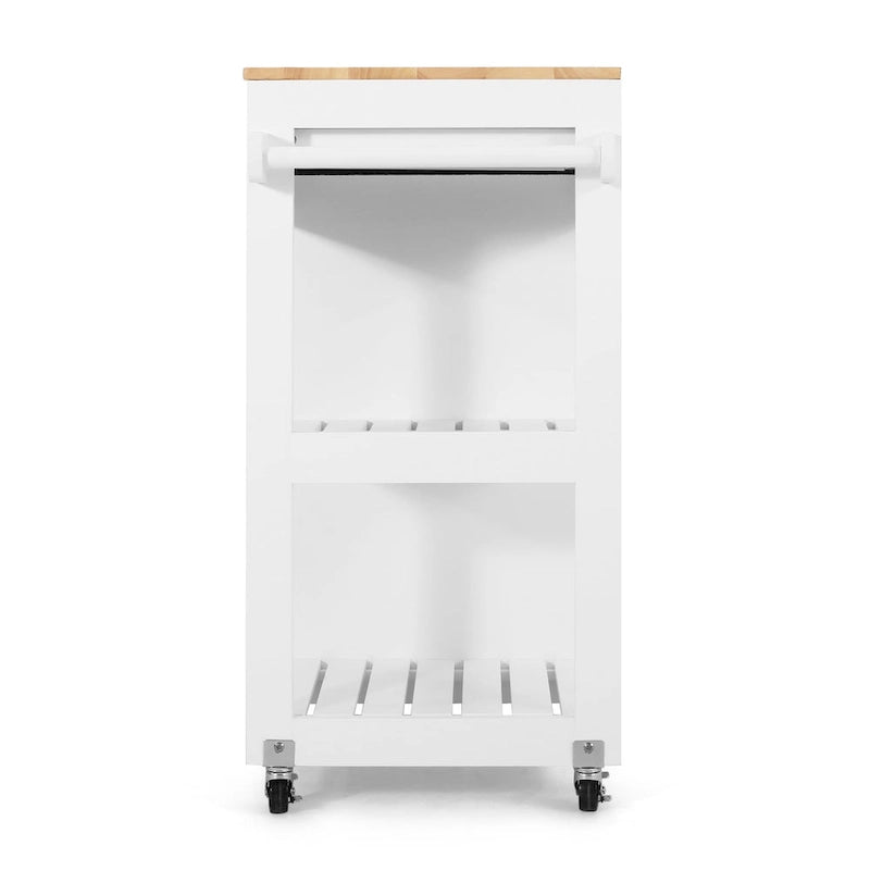 Black/White/Gray & Natural Wood Top Rolling Kitchen Cart with Drawer & Cabinet, for 1