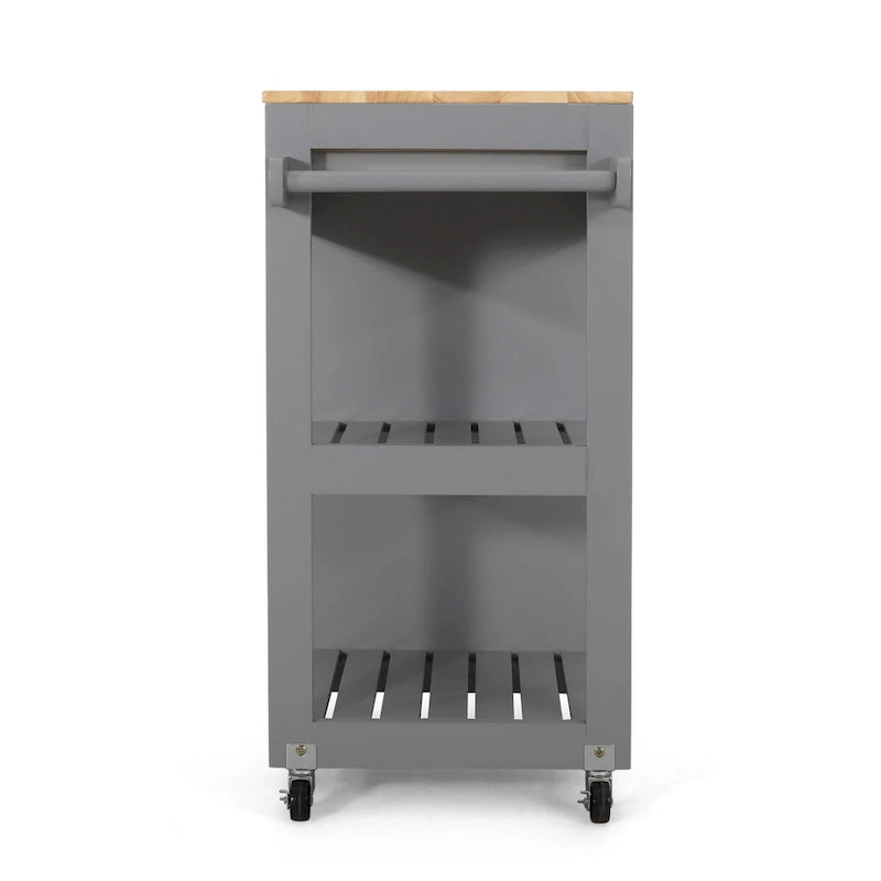 Black/White/Gray & Natural Wood Top Rolling Kitchen Cart with Drawer & Cabinet, for 1
