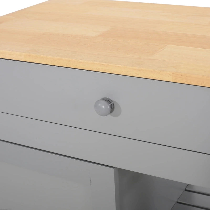 Black/White/Gray & Natural Wood Top Rolling Kitchen Cart with Drawer & Cabinet, for 1