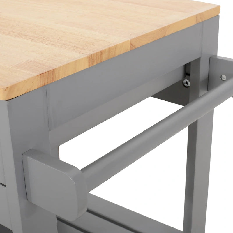 Black/White/Gray & Natural Wood Top Rolling Kitchen Cart with Drawer & Cabinet, for 1