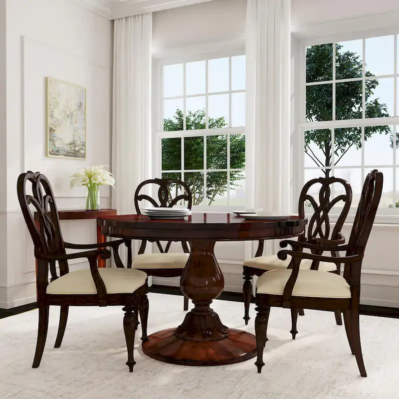 48" Round Pedestal Dining Table, Antique Cherry / Cherry Brown / Driftwood, Seats 4