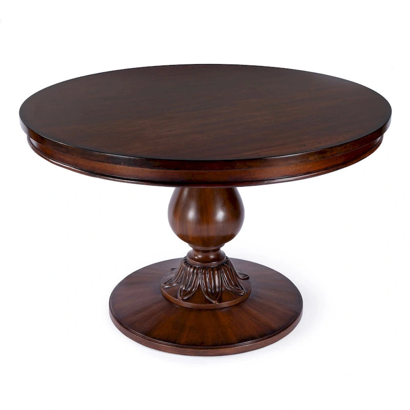 48" Round Pedestal Dining Table, Antique Cherry / Cherry Brown / Driftwood, Seats 4