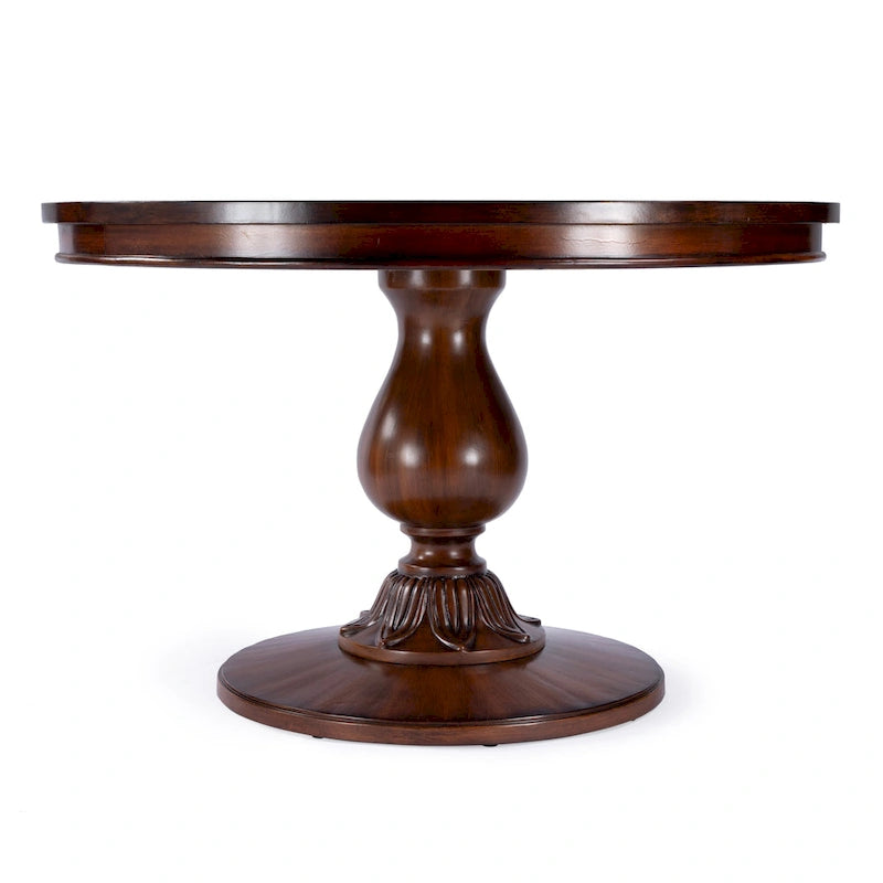 48" Round Pedestal Dining Table, Antique Cherry / Cherry Brown / Driftwood, Seats 4