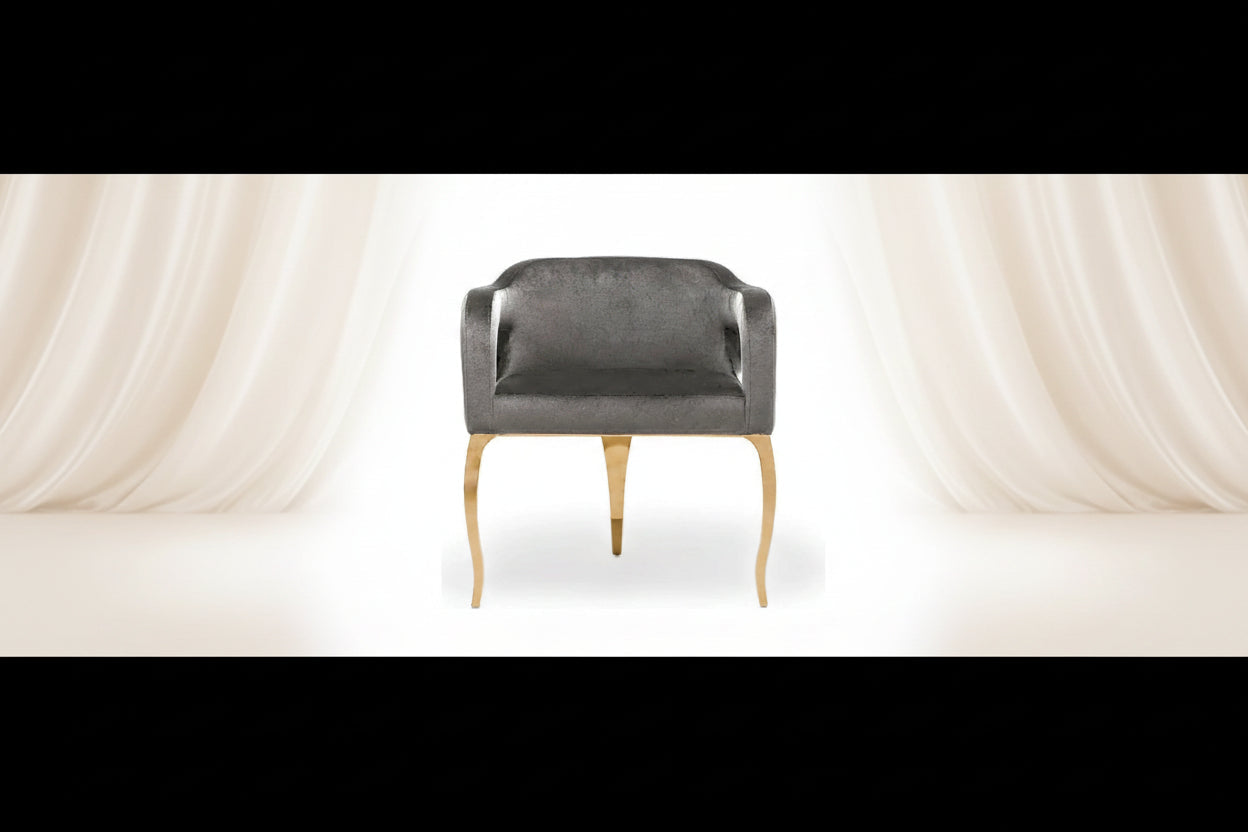 Blue / Black / Gray / Taupe Velvet Dining Chair with Gold Steel Frame, Seats 1