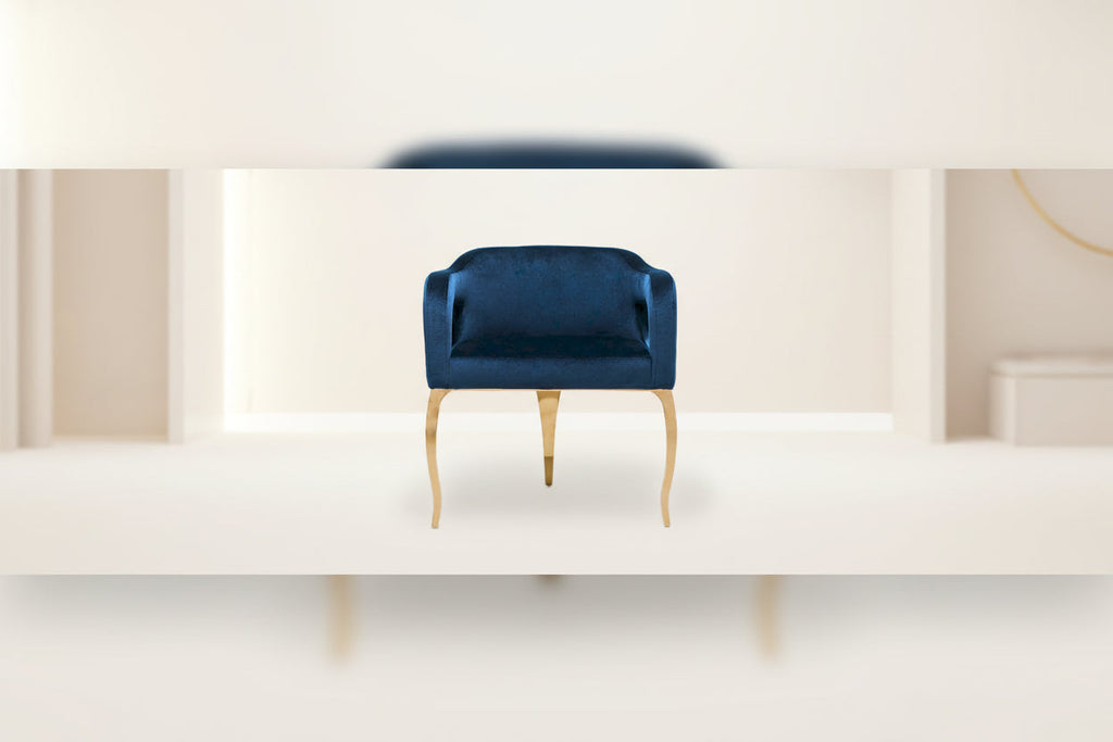 Blue / Black / Gray / Taupe Velvet Dining Chair with Gold Steel Frame, Seats 1