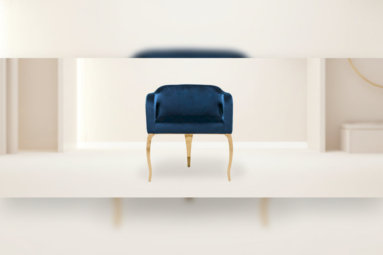 Blue / Black / Gray / Taupe Velvet Dining Chair with Gold Steel Frame, Seats 1