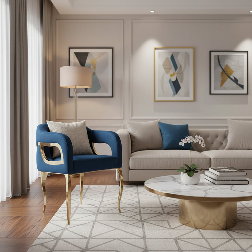 Blue / Black / Gray / Taupe Velvet Dining Chair with Gold Steel Frame, Seats 1