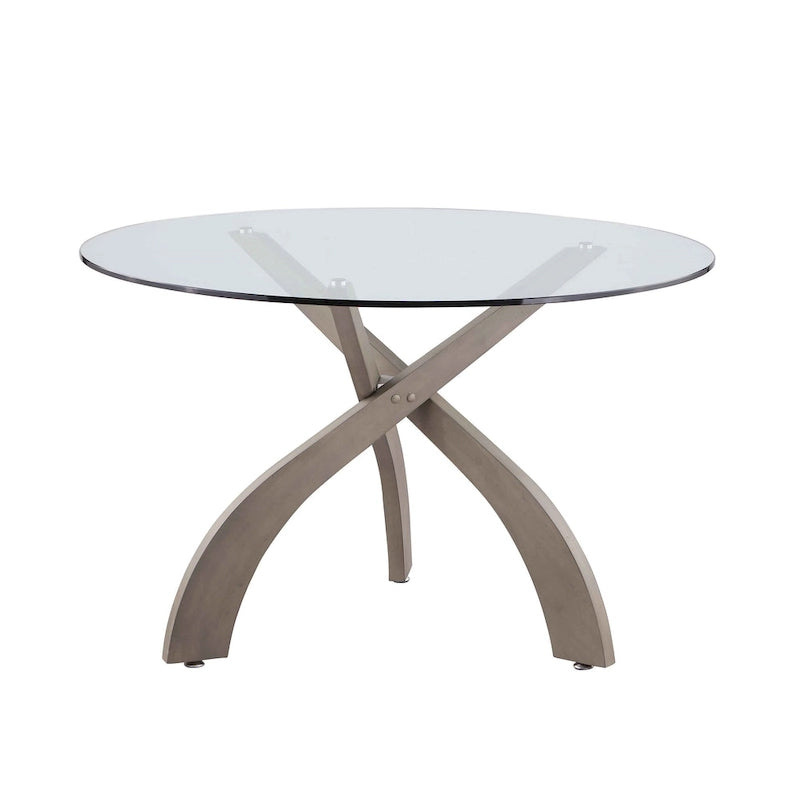 Grey 5-Piece Round Glass Top Dining Set with Tufted Chairs