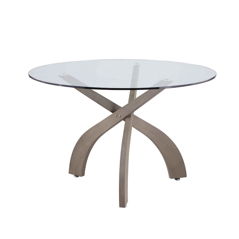 Grey 5-Piece Round Glass Top Dining Set with Tufted Chairs
