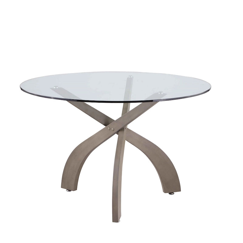 Grey 5-Piece Round Glass Top Dining Set with Tufted Chairs
