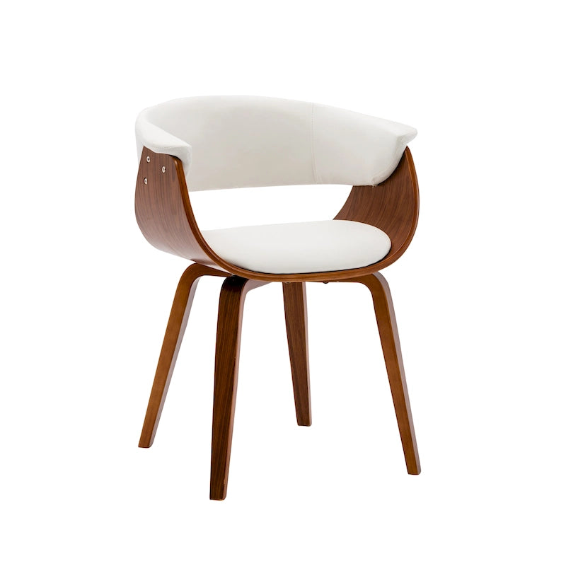 White / Brown / Black Mid-Century Dining Chair, PU Leather, Walnut Legs, Seats 1