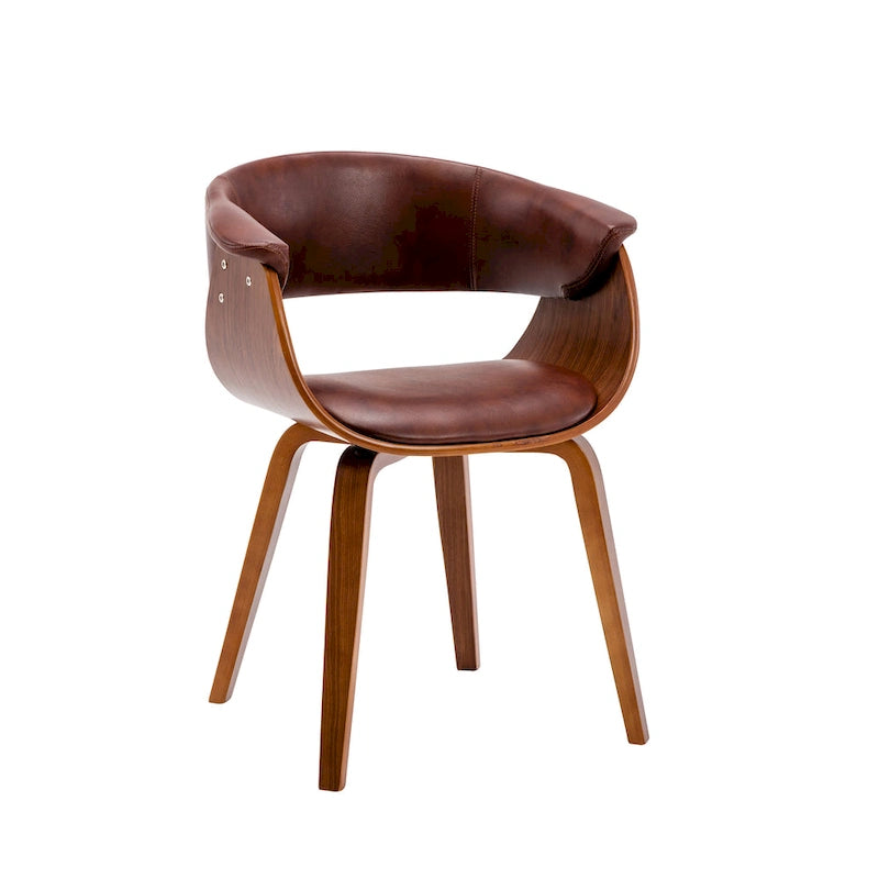 White / Brown / Black Mid-Century Dining Chair, PU Leather, Walnut Legs, Seats 1