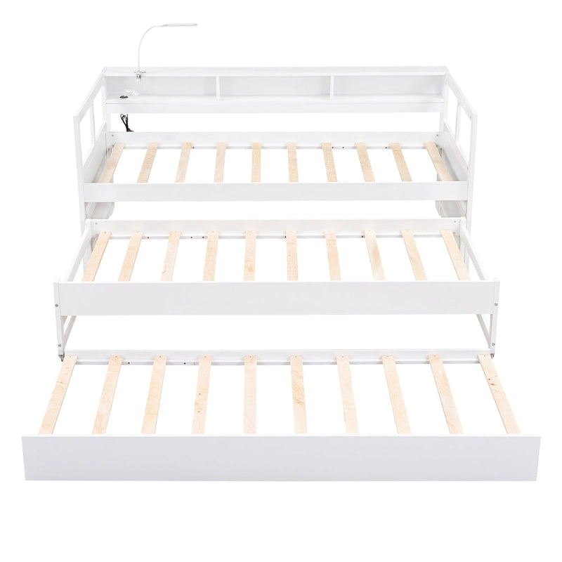 White / Grey, Sleeps 3, Twin XL Wood Daybed with 2 Trundles & USB Port