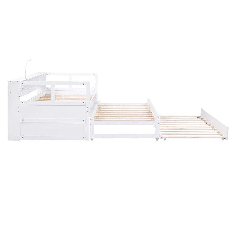 White / Grey, Sleeps 3, Twin XL Wood Daybed with 2 Trundles & USB Port