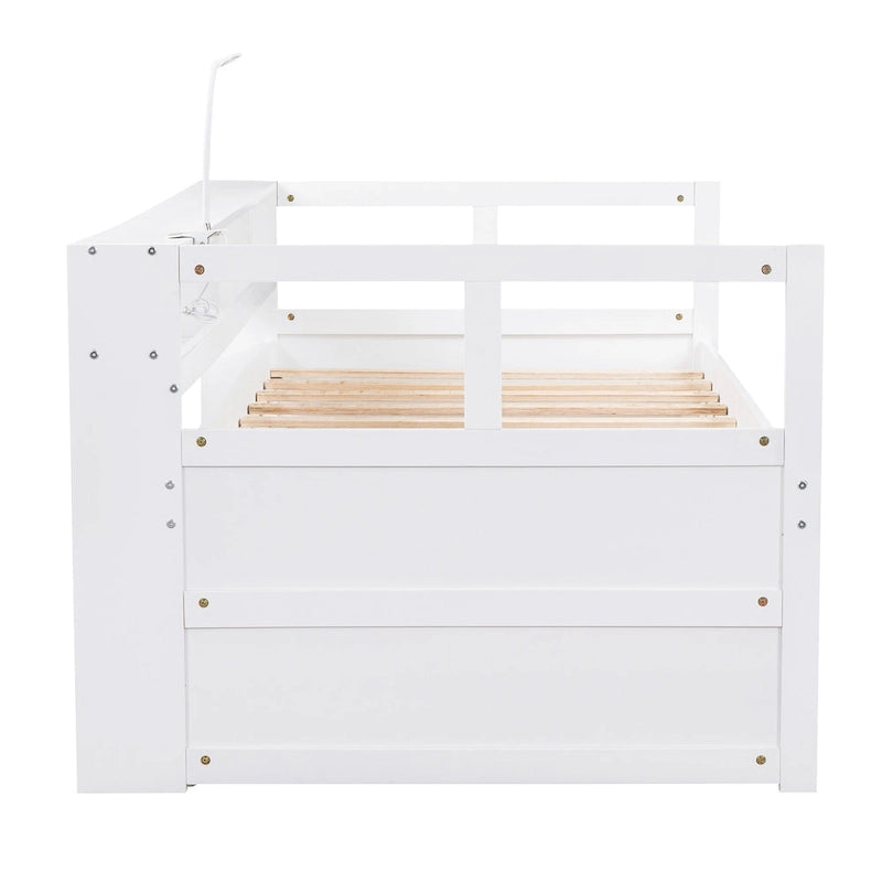 White / Grey, Sleeps 3, Twin XL Wood Daybed with 2 Trundles & USB Port