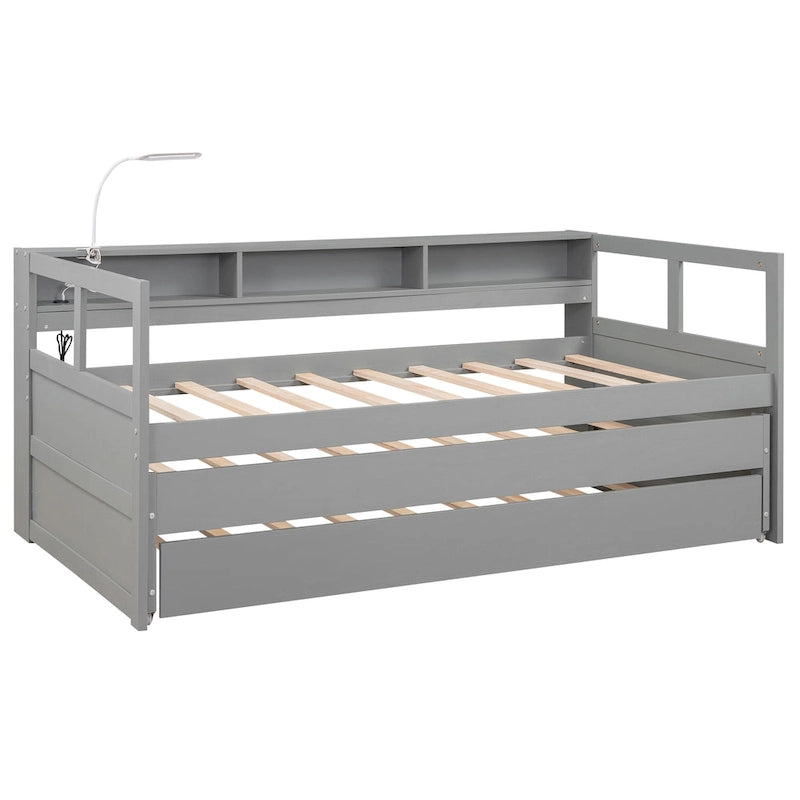 White / Grey, Sleeps 3, Twin XL Wood Daybed with 2 Trundles & USB Port