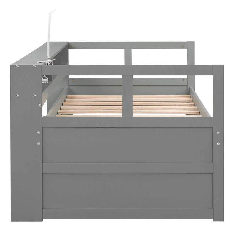White / Grey, Sleeps 3, Twin XL Wood Daybed with 2 Trundles & USB Port
