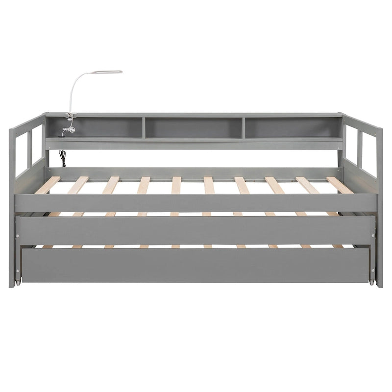 White / Grey, Sleeps 3, Twin XL Wood Daybed with 2 Trundles & USB Port