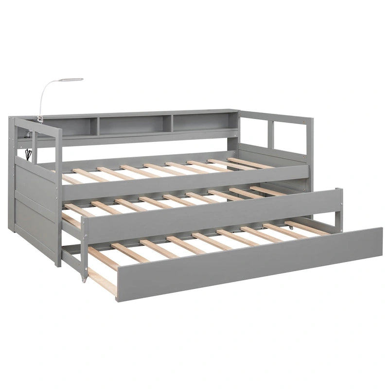 White / Grey, Sleeps 3, Twin XL Wood Daybed with 2 Trundles & USB Port