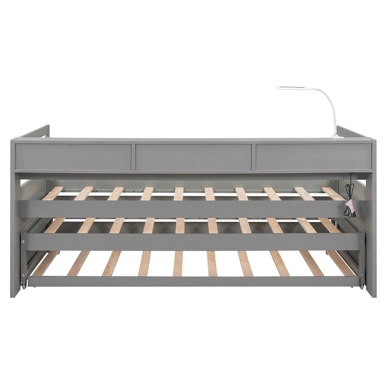 White / Grey, Sleeps 3, Twin XL Wood Daybed with 2 Trundles & USB Port