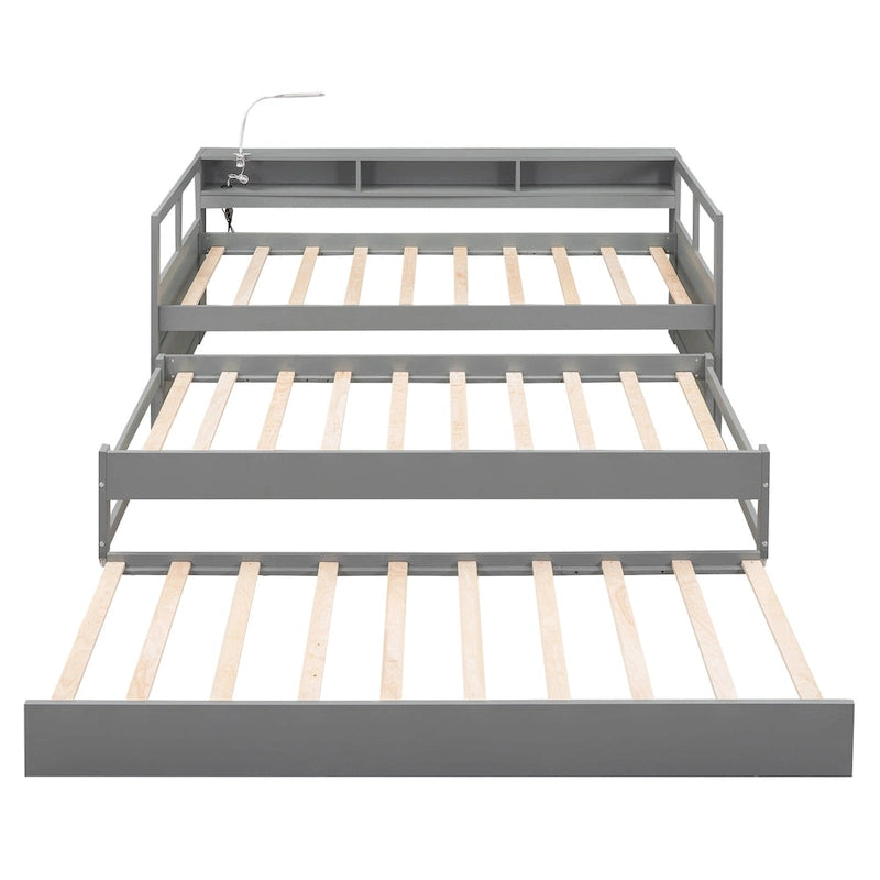 White / Grey, Sleeps 3, Twin XL Wood Daybed with 2 Trundles & USB Port