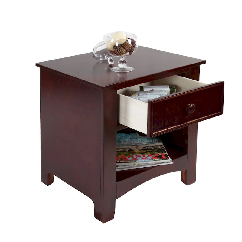 Cherry / Oak / White / Espresso Wood 1-Drawer Nightstand, Single