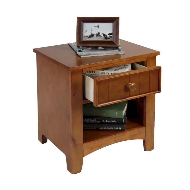 Cherry / Oak / White / Espresso Wood 1-Drawer Nightstand, Single