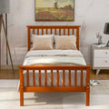 Oak / Espresso Pine Platform Bed with Headboard & Footboard, Twin, 1-Person