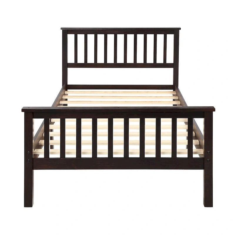 Oak / Espresso Pine Platform Bed with Headboard & Footboard, Twin, 1-Person