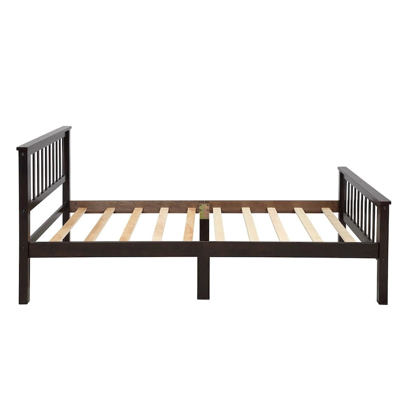 Oak / Espresso Pine Platform Bed with Headboard & Footboard, Twin, 1-Person