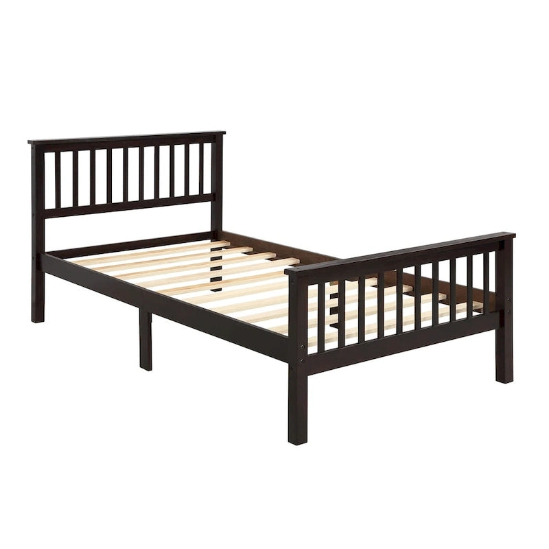 Oak / Espresso Pine Platform Bed with Headboard & Footboard, Twin, 1-Person