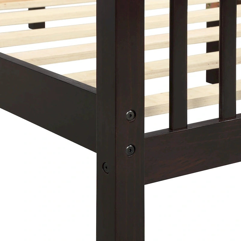 Oak / Espresso Pine Platform Bed with Headboard & Footboard, Twin, 1-Person