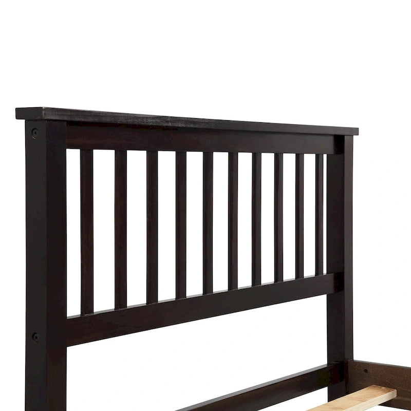 Oak / Espresso Pine Platform Bed with Headboard & Footboard, Twin, 1-Person