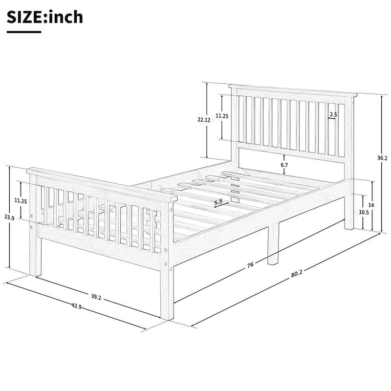 Oak / Espresso Pine Platform Bed with Headboard & Footboard, Twin, 1-Person