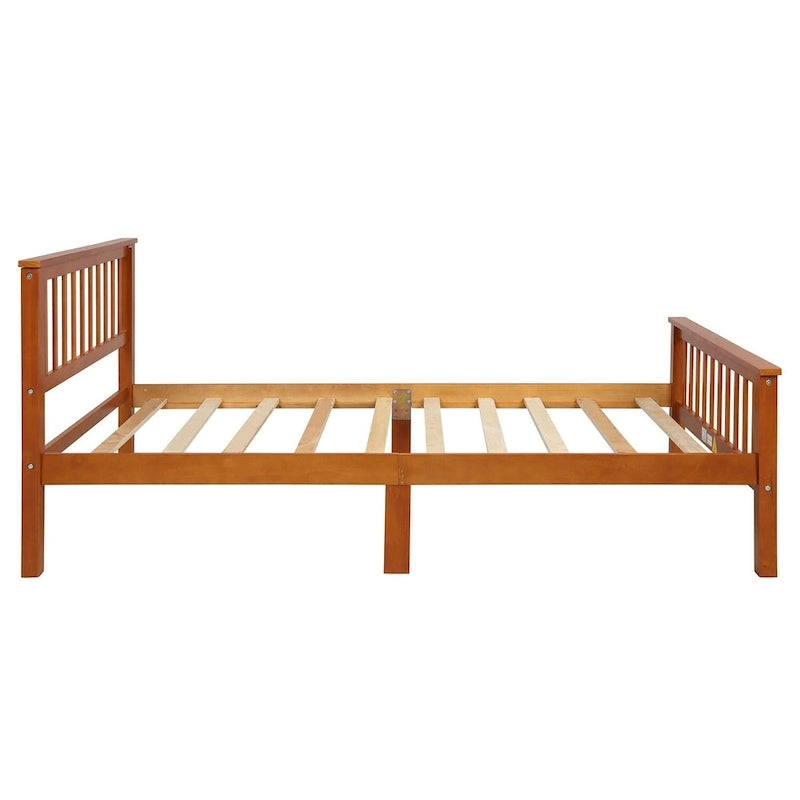 Oak / Espresso Pine Platform Bed with Headboard & Footboard, Twin, 1-Person