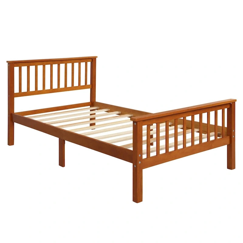Oak / Espresso Pine Platform Bed with Headboard & Footboard, Twin, 1-Person