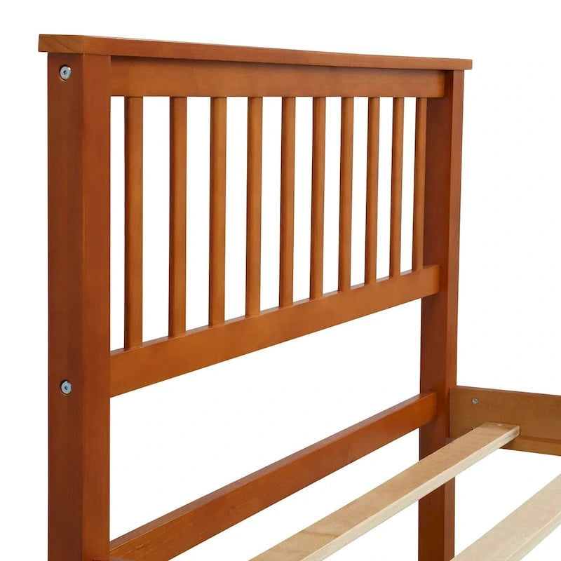 Oak / Espresso Pine Platform Bed with Headboard & Footboard, Twin, 1-Person