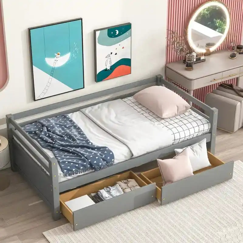 Gray/White Twin Daybed with 2 Storage Drawers, Single