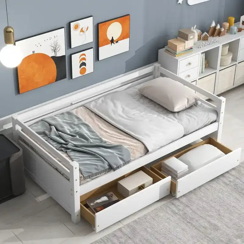 Gray/White Twin Daybed with 2 Storage Drawers, Single