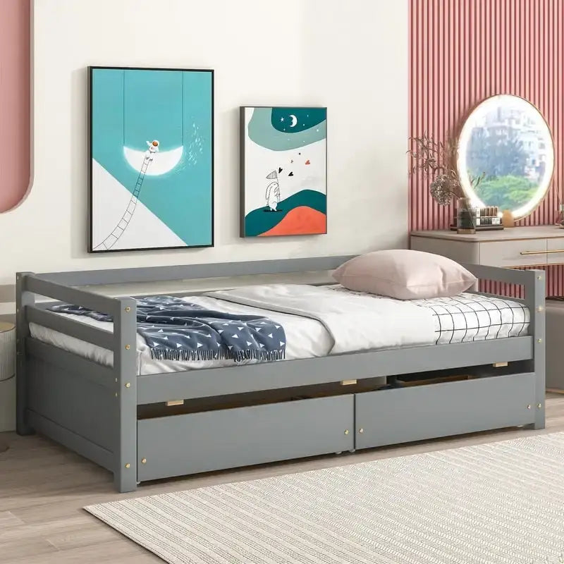 Gray/White Twin Daybed with 2 Storage Drawers, Single