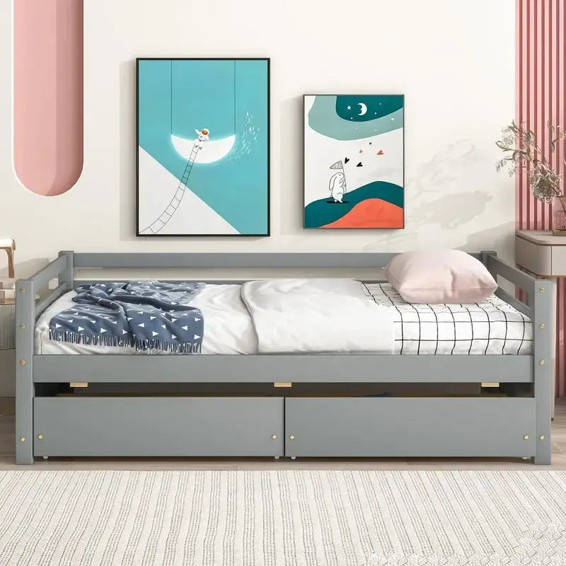Gray/White Twin Daybed with 2 Storage Drawers, Single