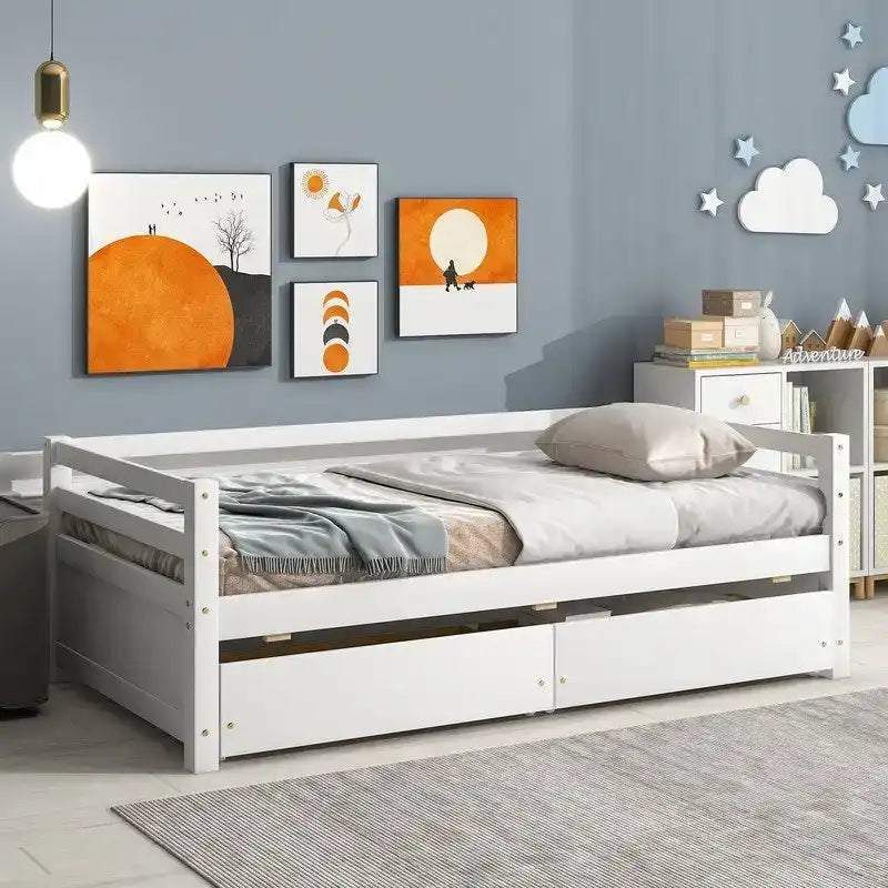Gray/White Twin Daybed with 2 Storage Drawers, Single