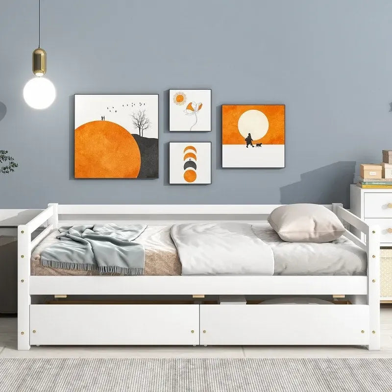 Gray/White Twin Daybed with 2 Storage Drawers, Single