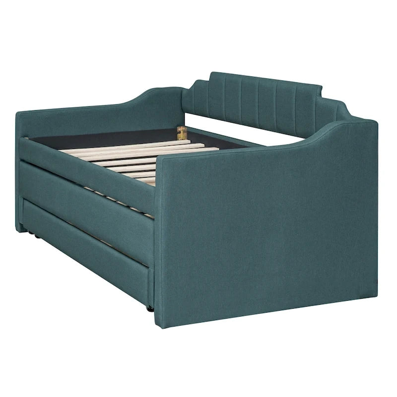 Beige Upholstered Daybed with Trundle & 3 Drawers, Twin, 1-2 Person